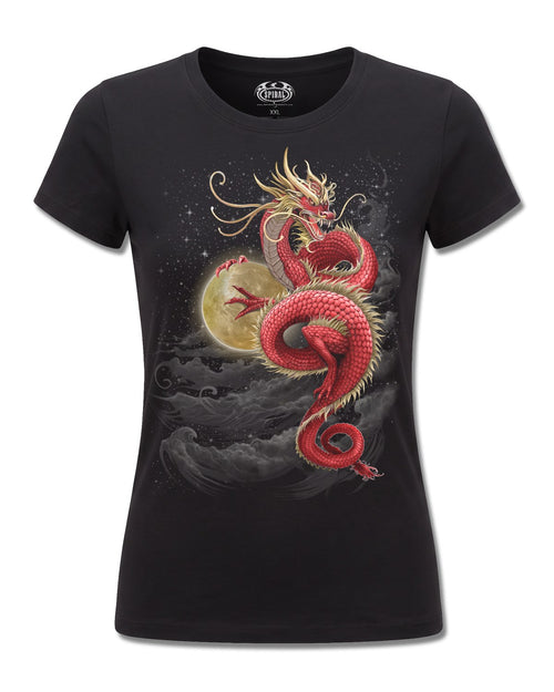Spiral Shenlong design, front view on Black F775, Rock Off Retail official merch
