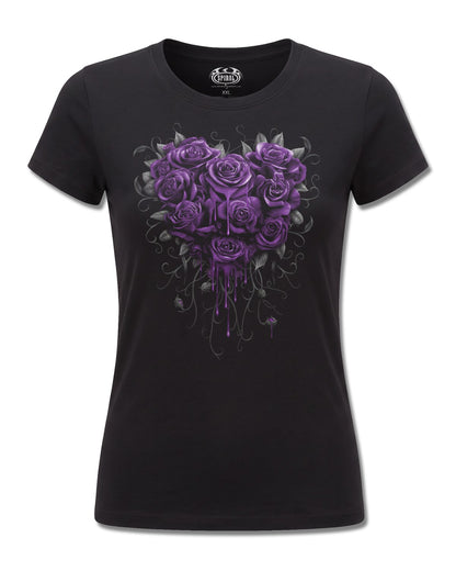 Spiral Bleeding Heart design, front view on Black F775, Rock Off Retail official merch