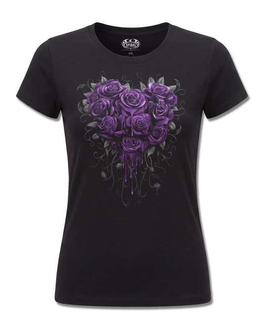Spiral Bleeding Heart design, front view on Black F775, Rock Off Retail official merch