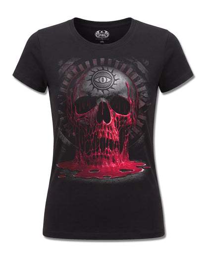 Spiral Bleeding Souls design, front view on Black F775, Rock Off Retail official merch