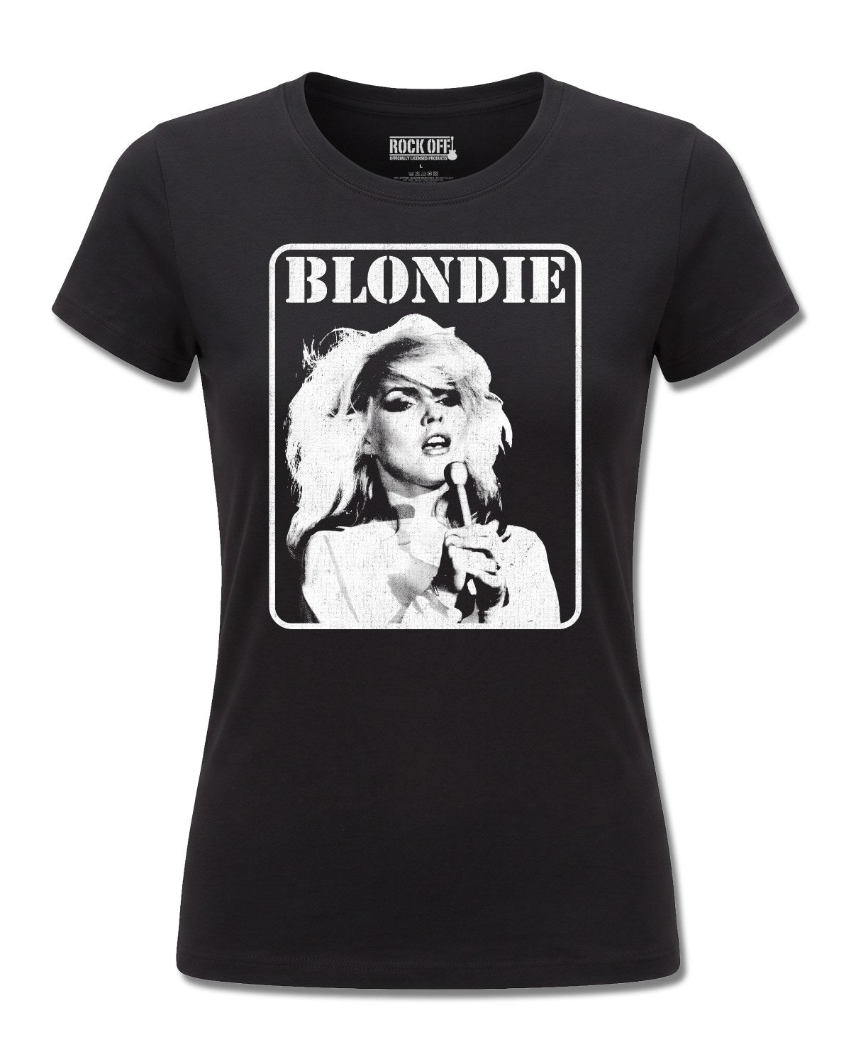 Blondie Presente Poster (Blondie) design, front view on Black F775, Rock Off Retail official merch