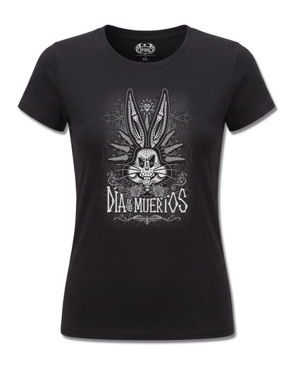 Looney Tunes Bugs Muertos (Looney Tunes) design, front view on Black F775, Rock Off Retail official merch