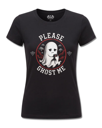 Spiral Ghost Me design, front view on Black F775, Rock Off Retail official merch