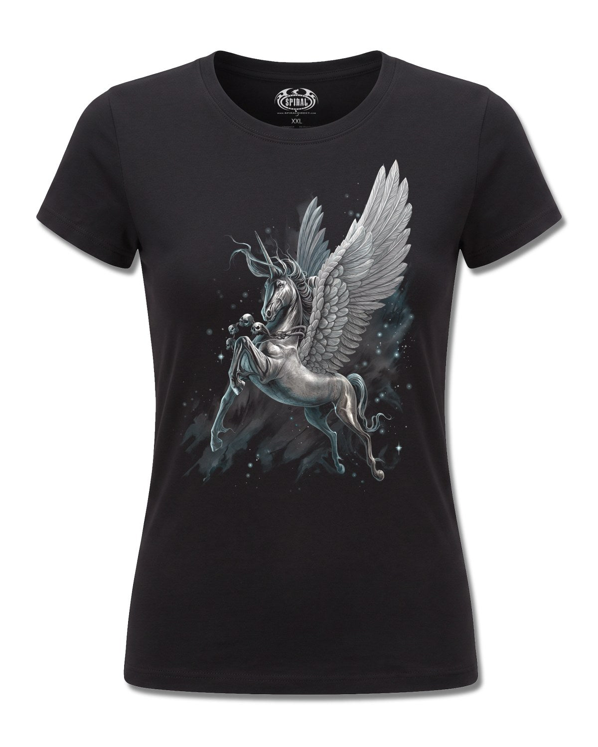Spiral Celestial design, front view on Black F775, Rock Off Retail official merch