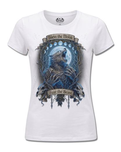 Spiral Fear The Beast design, front view on White F776, Rock Off Retail official merch