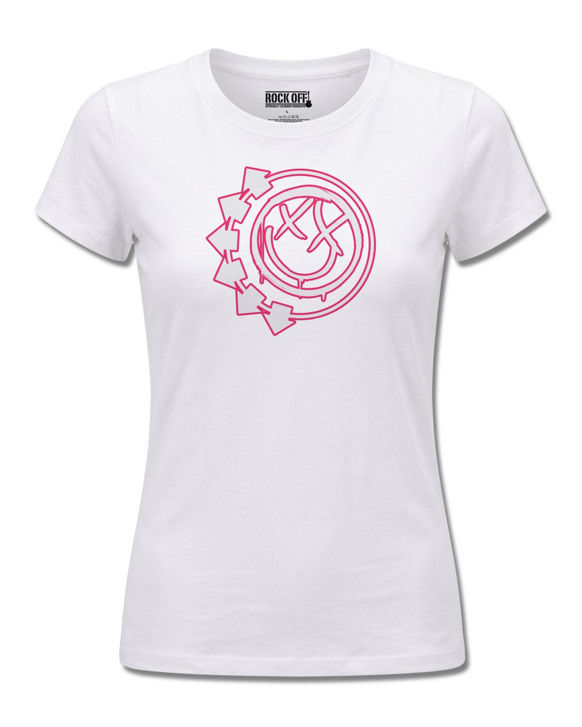 Blink-182 Six Arrow Smile (blink-182) design, front view on White F776, Rock Off Retail official merch