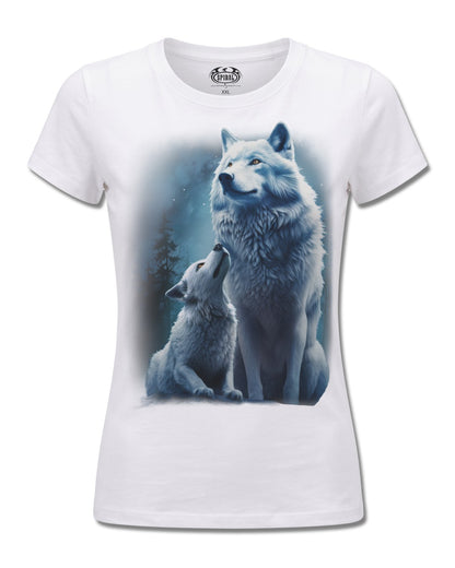 Spiral Wolf Guardian design, front view on White F776, Rock Off Retail official merch