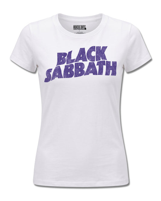 Black Sabbath Wavy Logo (Black Sabbath) design, front view on White F776, Rock Off Retail official merch
