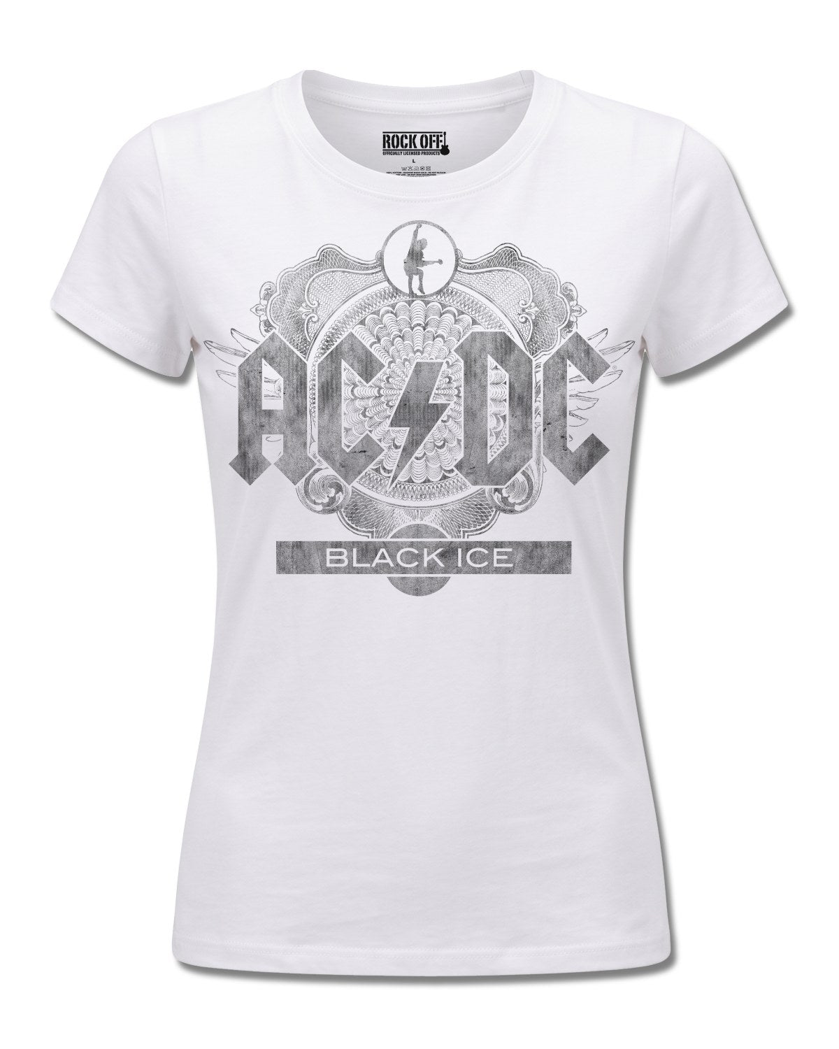 AC/DC Black Ice (AC/DC) design, front view on White F776, Rock Off Retail official merch