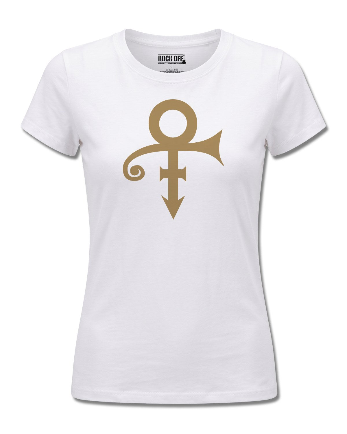 Prince Symbol (Prince) design, front view on White F776, Rock Off Retail official merch