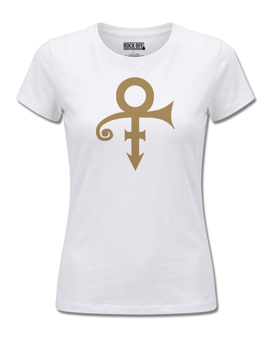Prince Symbol (Prince) design, front view on White F776, Rock Off Retail official merch