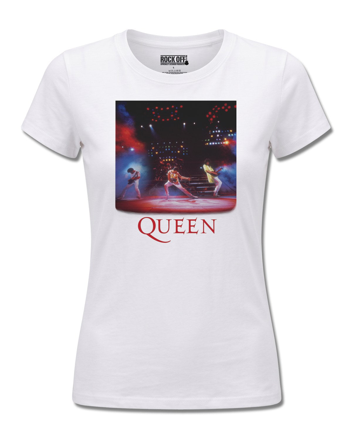 Queen Classic Crest (Queen) design, front view on White F776, Rock Off Retail official merch