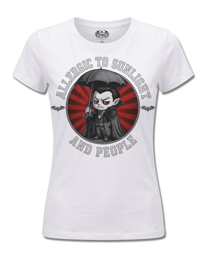 Spiral Allergies design, front view on White F776, Rock Off Retail official merch