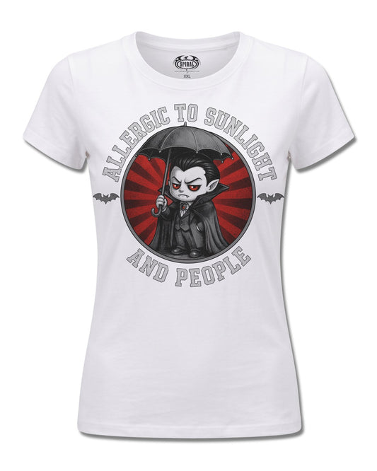 Spiral Allergies design, front view on White F776, Rock Off Retail official merch
