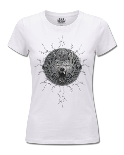 Spiral Valhalla design, front view on White F776, Rock Off Retail official merch