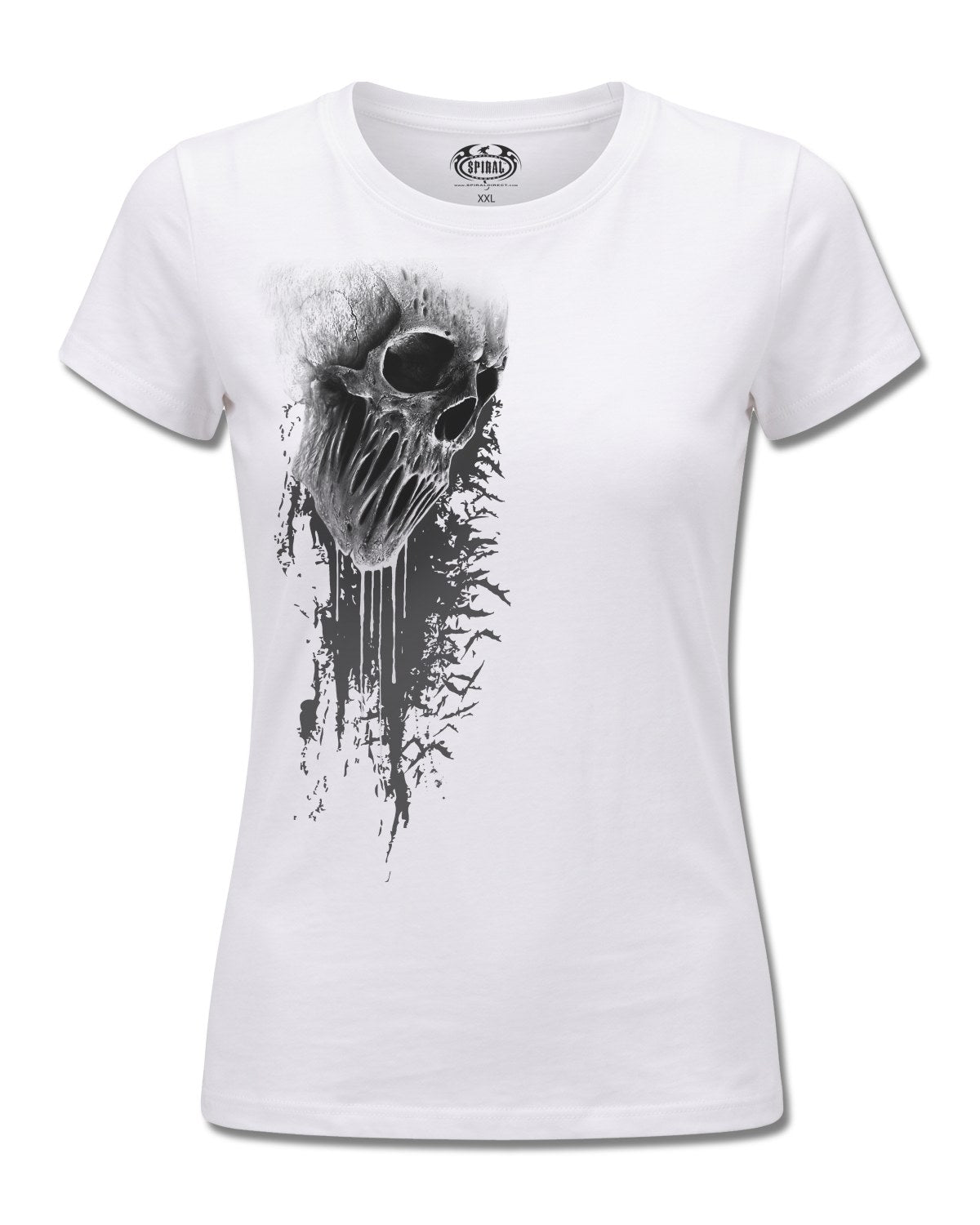 Spiral Bat Curse design, front view on White F776, Rock Off Retail official merch