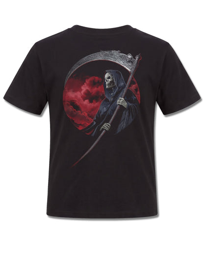 Spiral Reaper Revenge design, back view on Black K101, Rock Off Retail official merch