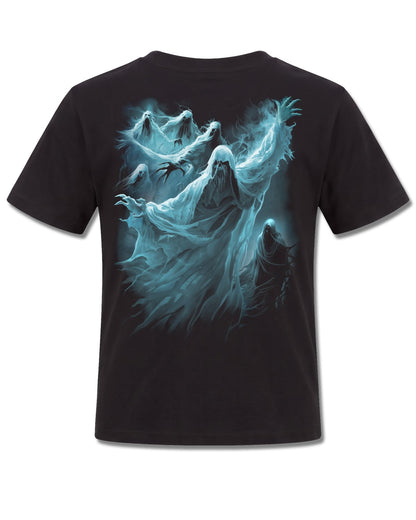 Spiral Ghost Skull design, back view on Black K101, Rock Off Retail official merch