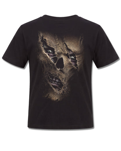 Spiral Thread Scare design, back view on Black K101, Rock Off Retail official merch