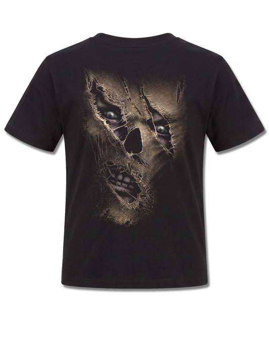 Spiral Thread Scare design, back view on Black K101, Rock Off Retail official merch