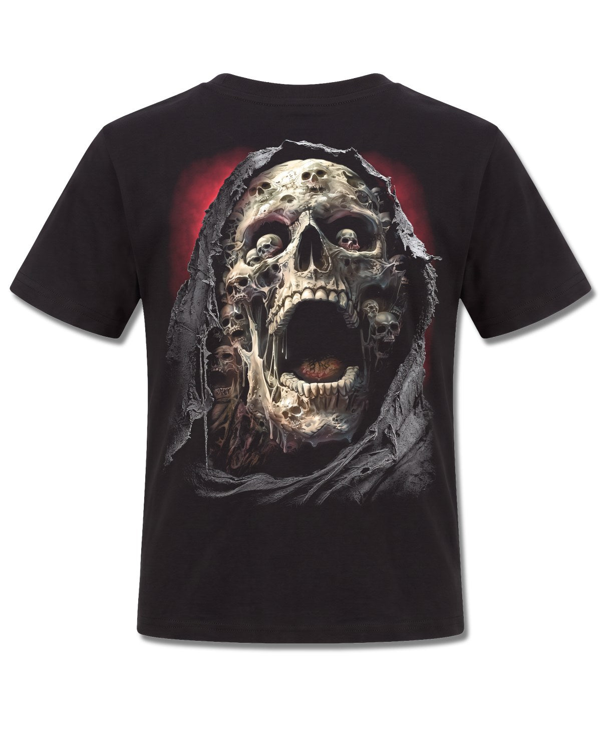 Spiral Screaming Death design, back view on Black K101, Rock Off Retail official merch