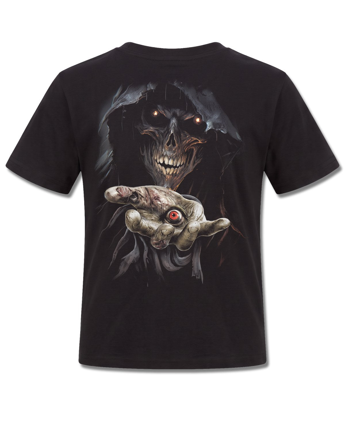 Spiral Evil Eye design, back view on Black K101, Rock Off Retail official merch
