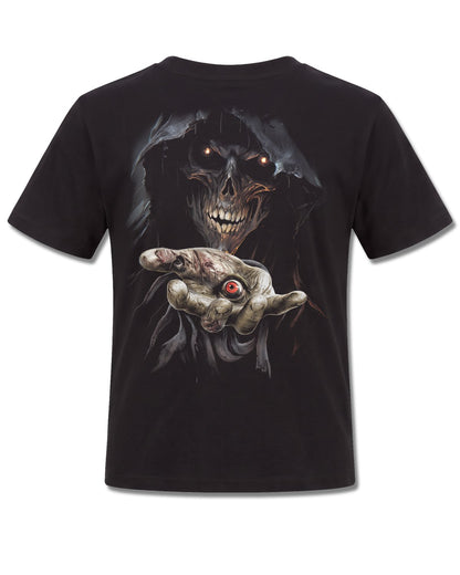 Spiral Evil Eye design, back view on Black K101, Rock Off Retail official merch