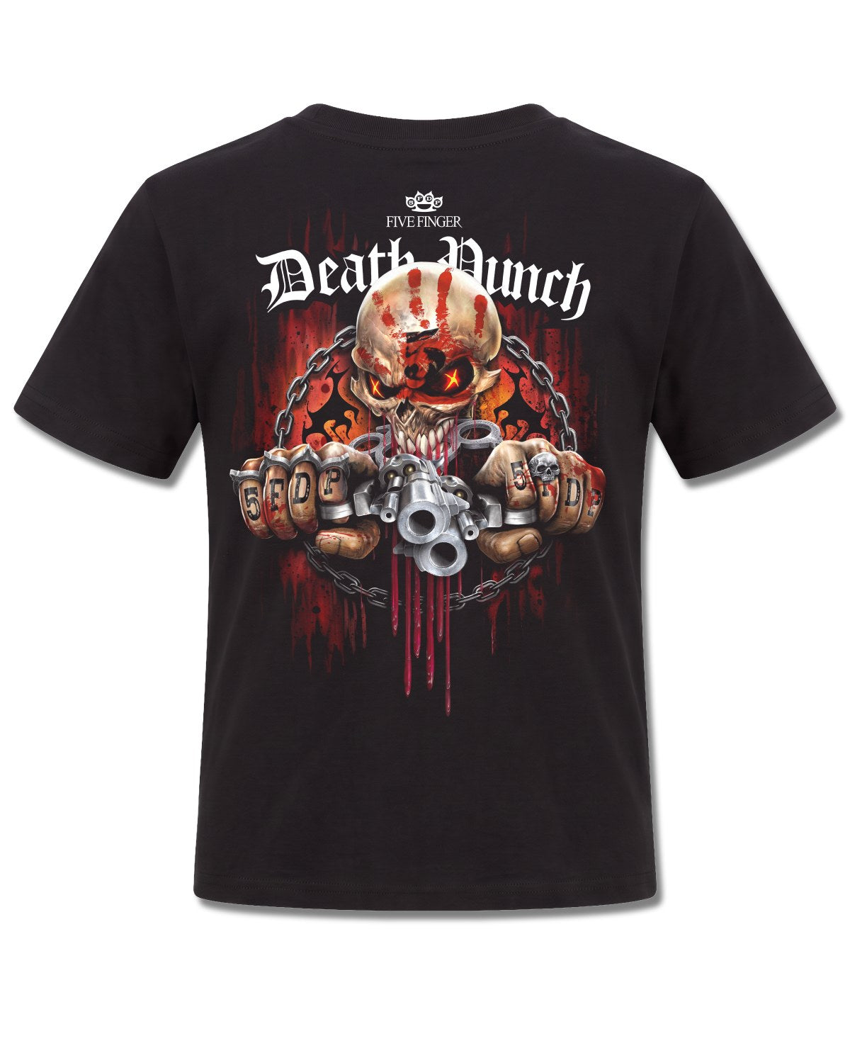 Five Finger Death Punch Assassin (Five Finger Death Punch) design, back view on Black K101, Rock Off Retail official merch