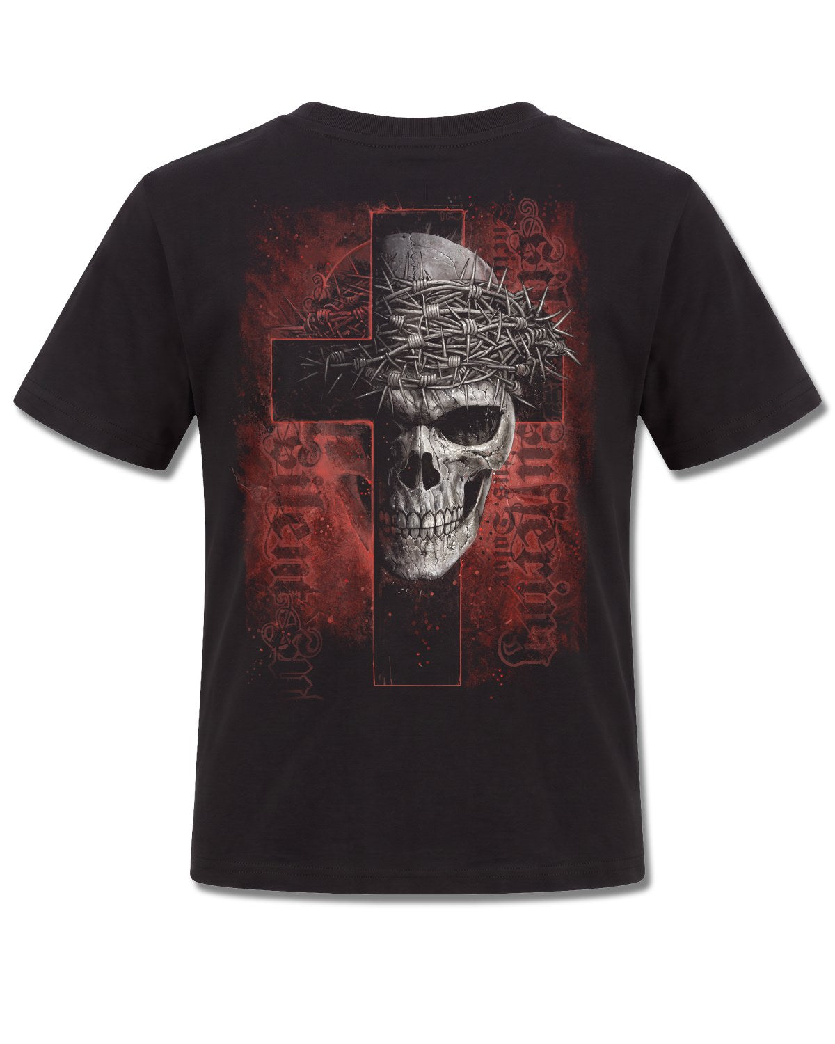 Spiral Silent Suffering design, back view on Black K101, Rock Off Retail official merch