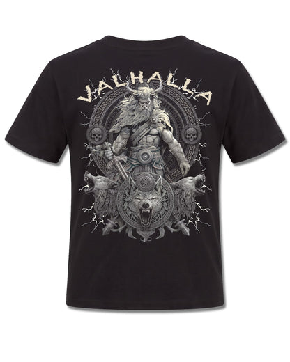 Spiral Valhalla design, back view on Black K101, Rock Off Retail official merch