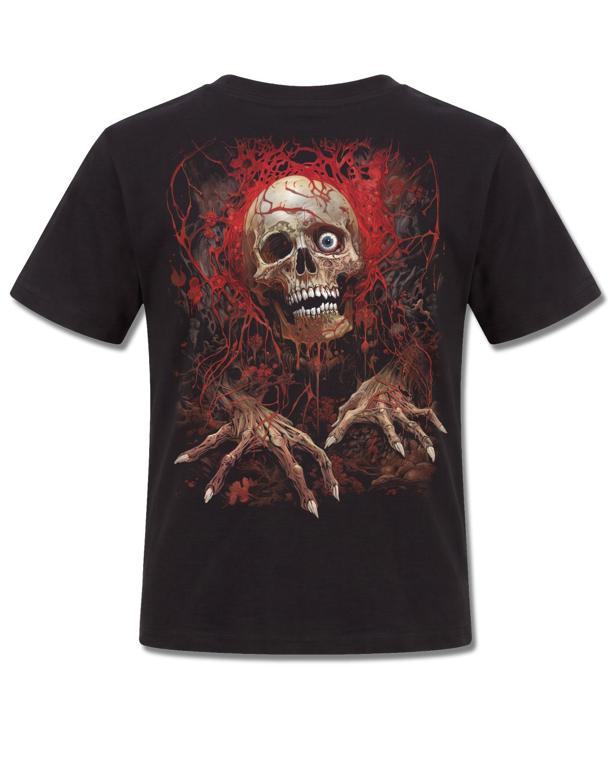 Spiral Creeping Curse design, back view on Black K101, Rock Off Retail official merch