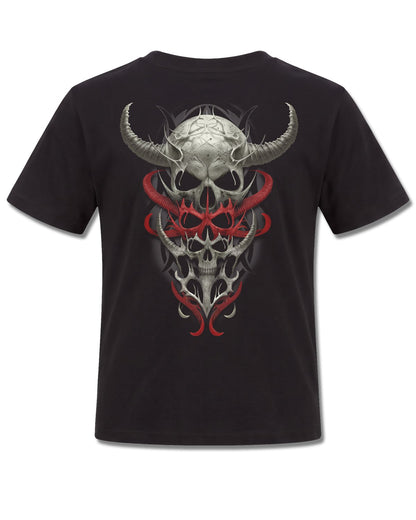 Spiral Skull Synthesis design, back view on Black K101, Rock Off Retail official merch