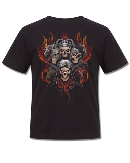 Spiral Revelation design, back view on Black K101, Rock Off Retail official merch