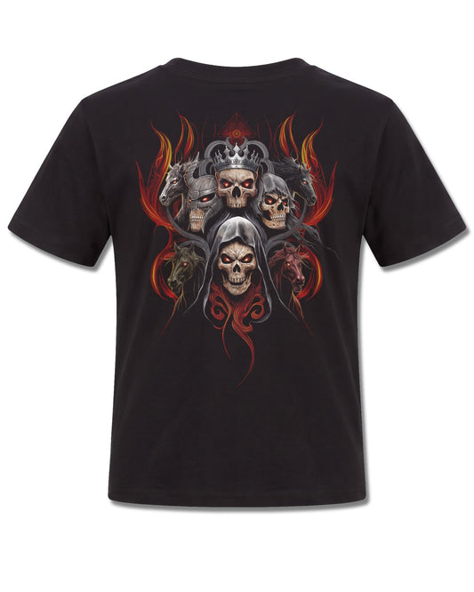 Spiral Revelation design, back view on Black K101, Rock Off Retail official merch