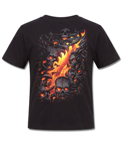 Spiral Skull Lava design, back view on Black K101, Rock Off Retail official merch