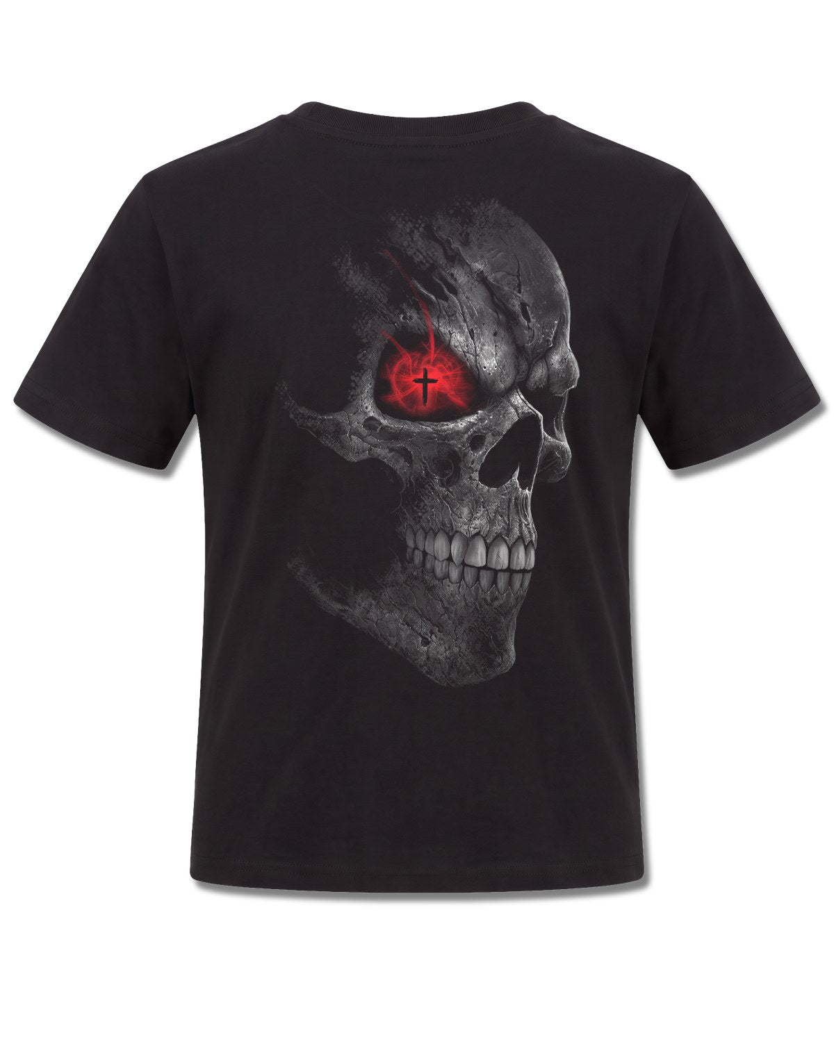 Spiral Death Stare design, back view on Black K101, Rock Off Retail official merch