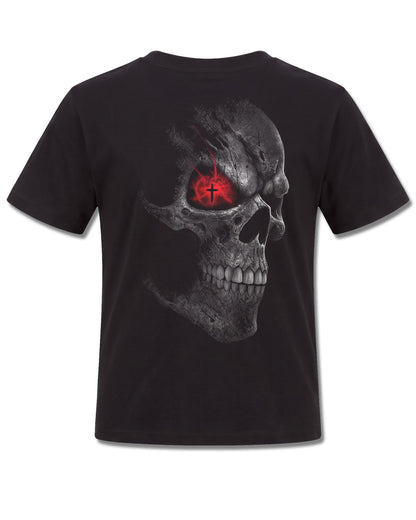 Spiral Death Stare design, back view on Black K101, Rock Off Retail official merch