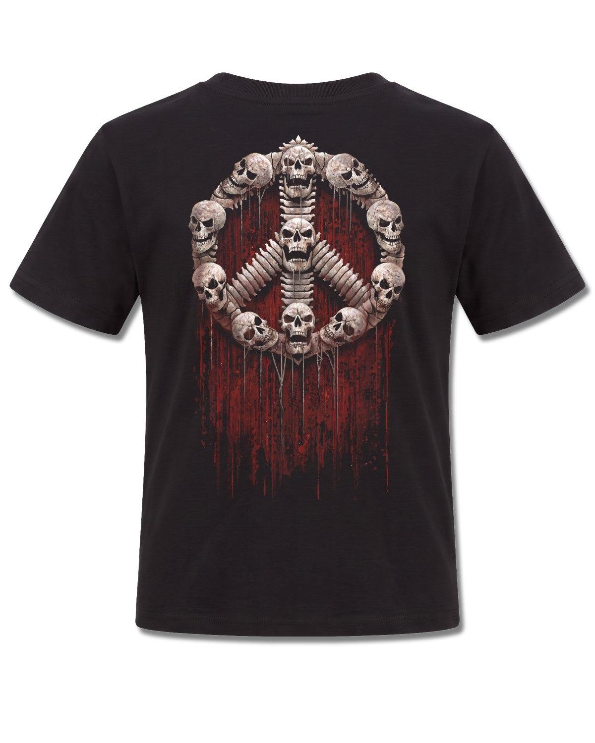Spiral War Kills design, back view on Black K101, Rock Off Retail official merch