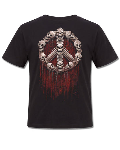 Spiral War Kills design, back view on Black K101, Rock Off Retail official merch