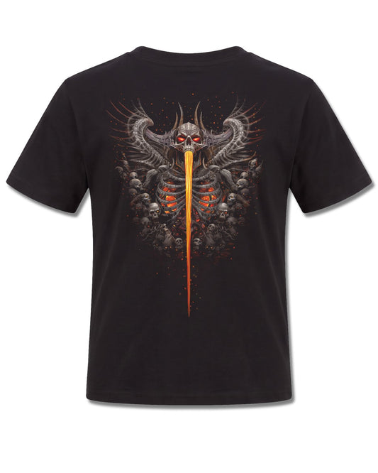Spiral Gates Of Hell design, back view on Black K101, Rock Off Retail official merch