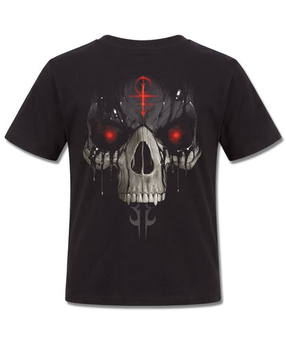 Spiral Dark Death design, back view on Black K101, Rock Off Retail official merch