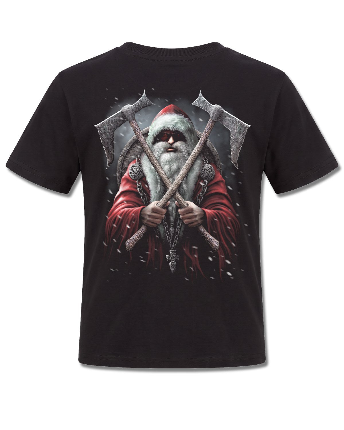 Spiral Sleigher design, back view on Black K101, Rock Off Retail official merch