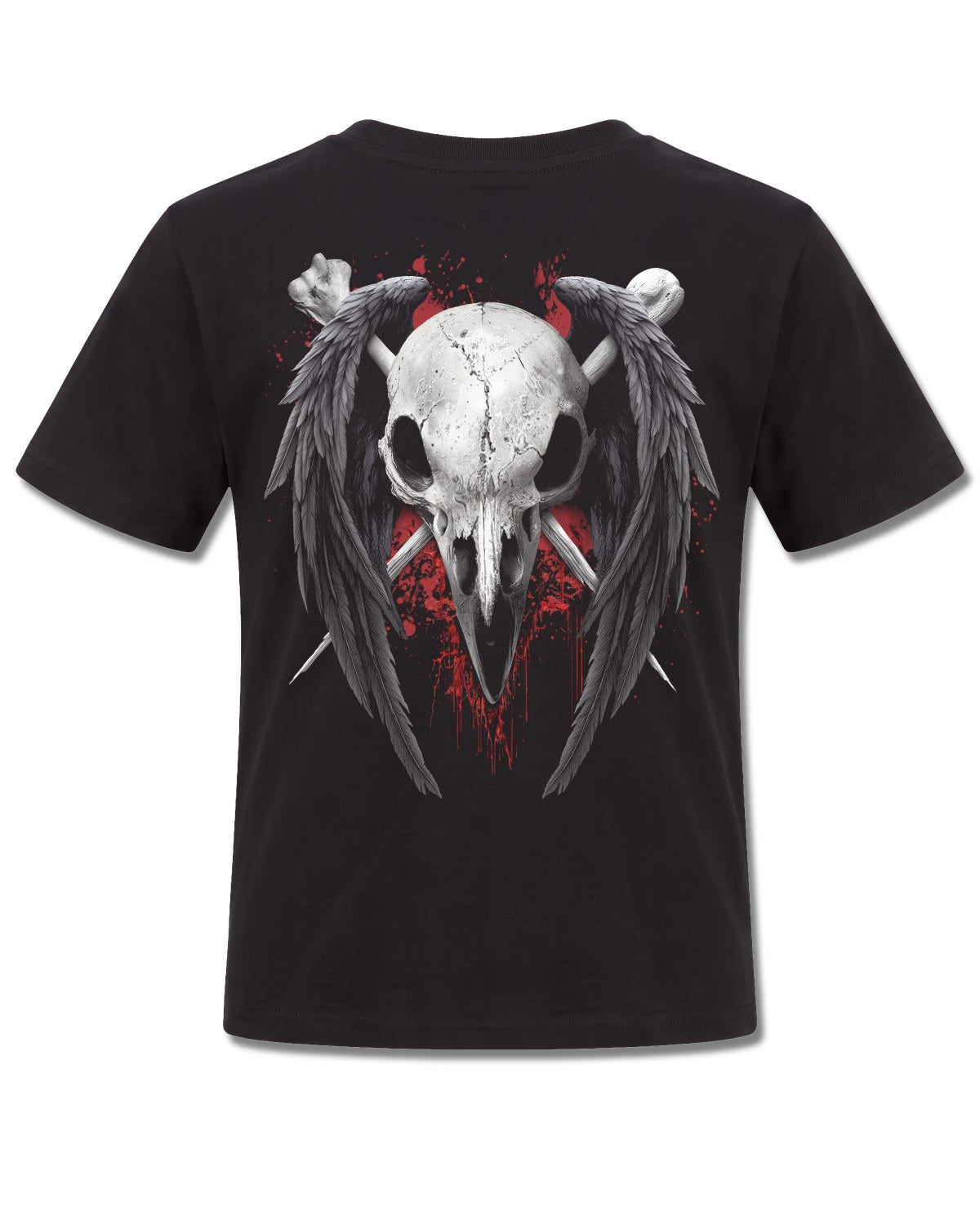 Spiral Death Raven design, back view on Black K101, Rock Off Retail official merch