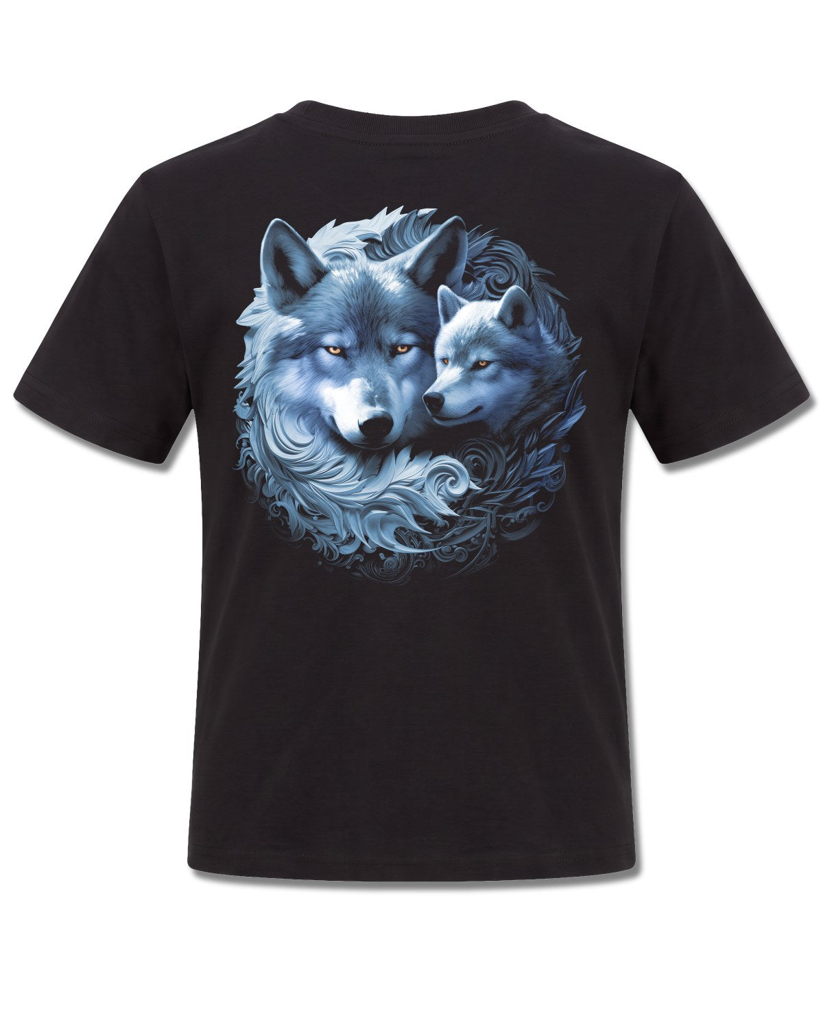 Spiral Wolf Guardian design, back view on Black K101, Rock Off Retail official merch
