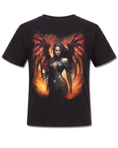 Spiral Draco Queen design, back view on Black K101, Rock Off Retail official merch