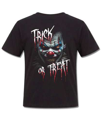 Spiral Trick Or Treat design, back view on Black K101, Rock Off Retail official merch