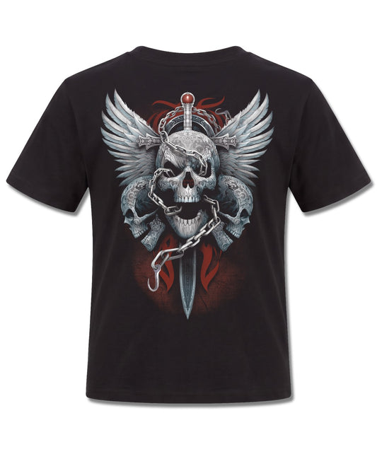 Spiral Enchained Soul design, back view on Black K101, Rock Off Retail official merch