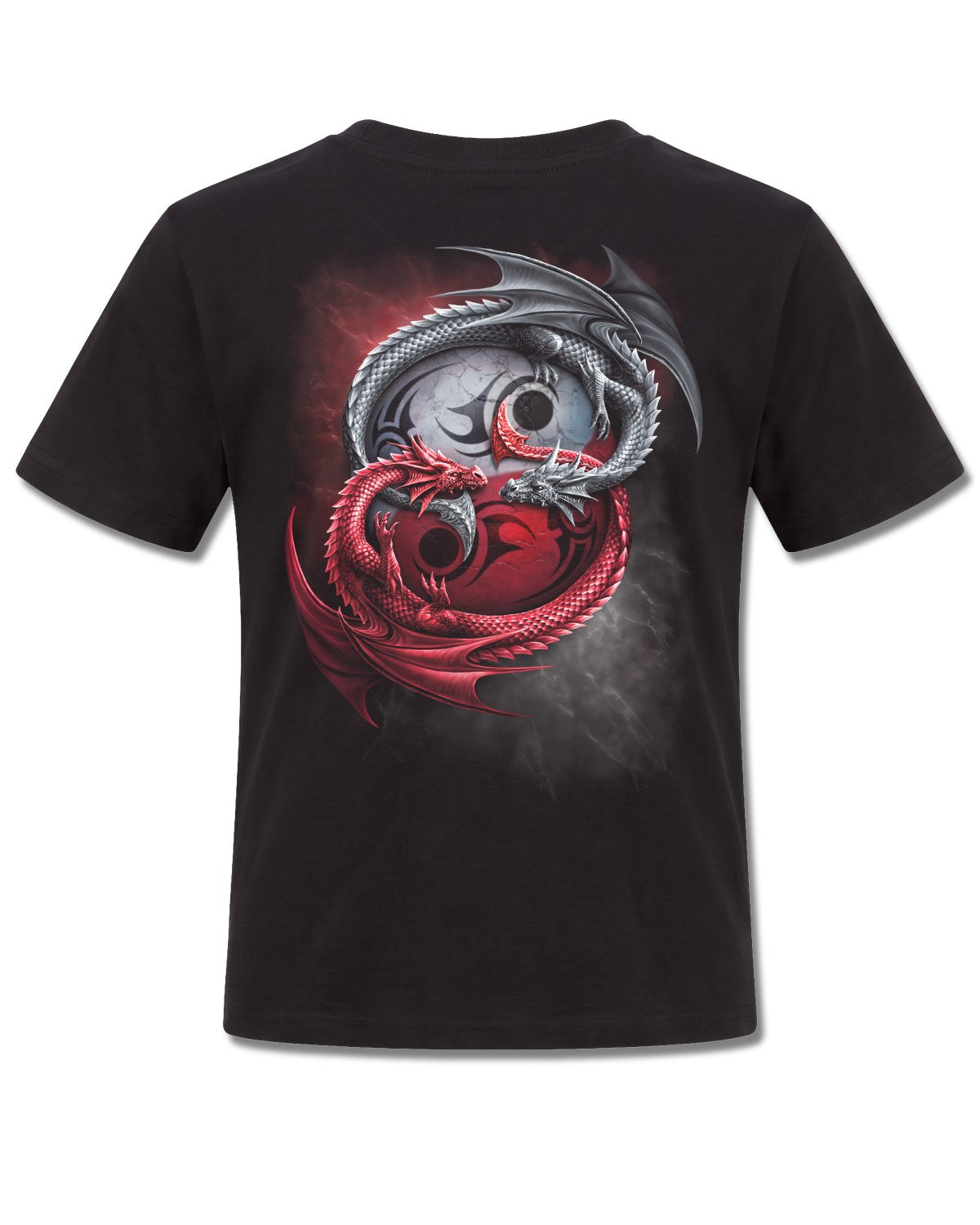 Spiral Infinity Dragons design, back view on Black K101, Rock Off Retail official merch