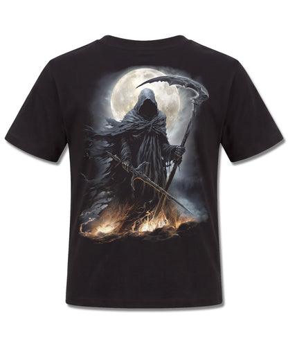 Spiral Shadow Rider design, back view on Black K101, Rock Off Retail official merch