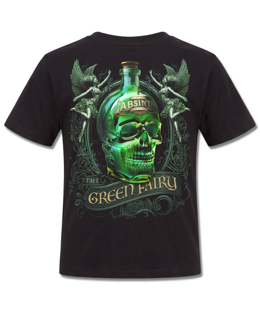 Spiral The Green Fairy design, back view on Black K101, Rock Off Retail official merch